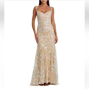 Mac Duggal Sweetheart Corset Bodice Floral Embroidered Sheath Gown 67492 SZ 0